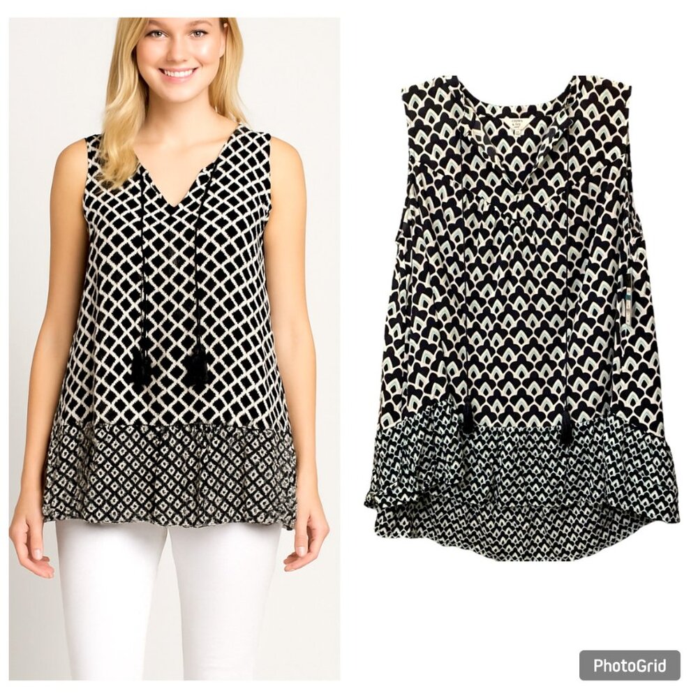 NWT Crown & Ivy Tassels Summer Top Size 0X Plus HI-LOW Ruffle Sleeveless NEW
